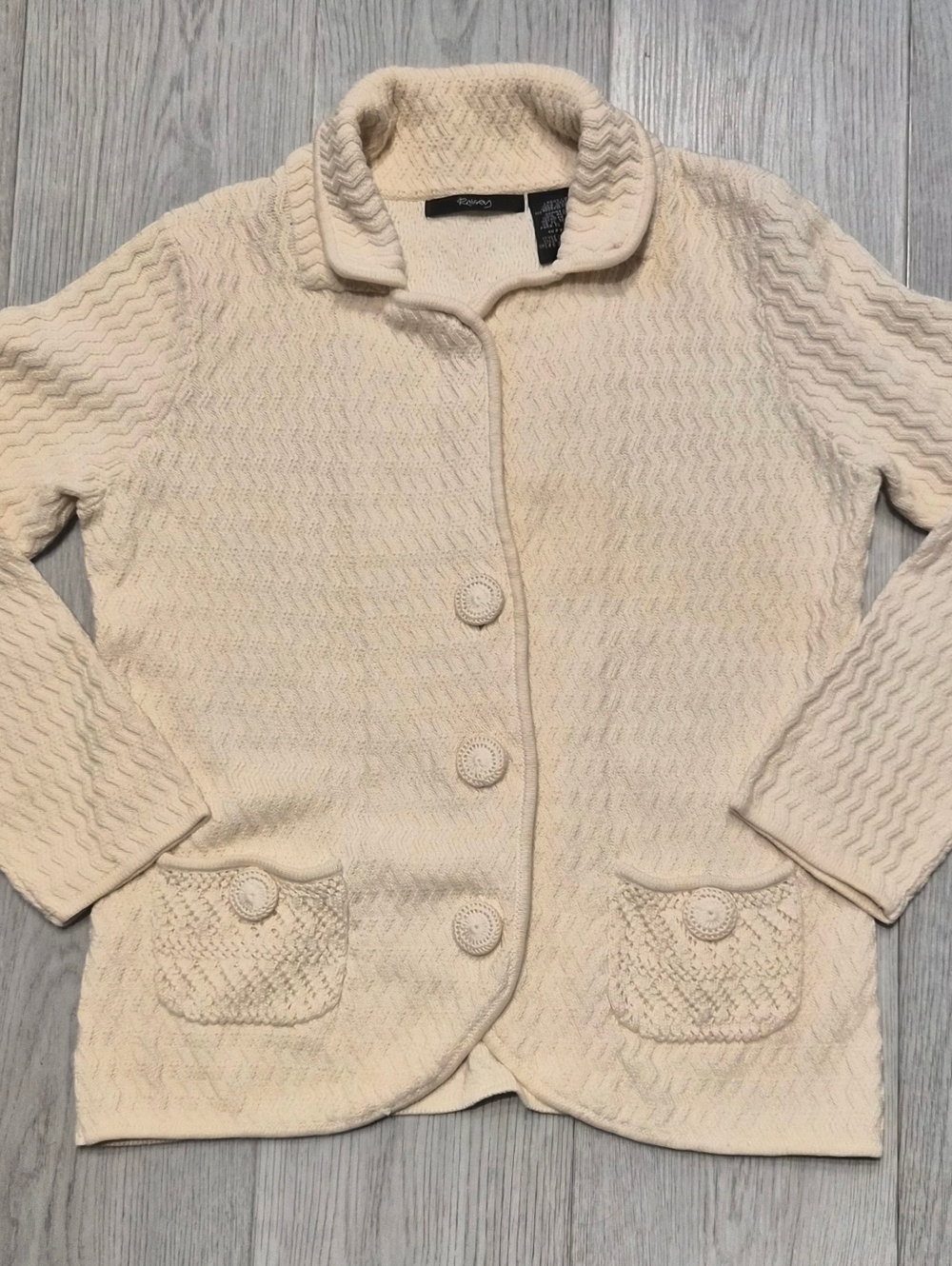 Raisey 100% Cotton Women's Cream Textured Button-Front Jacket by